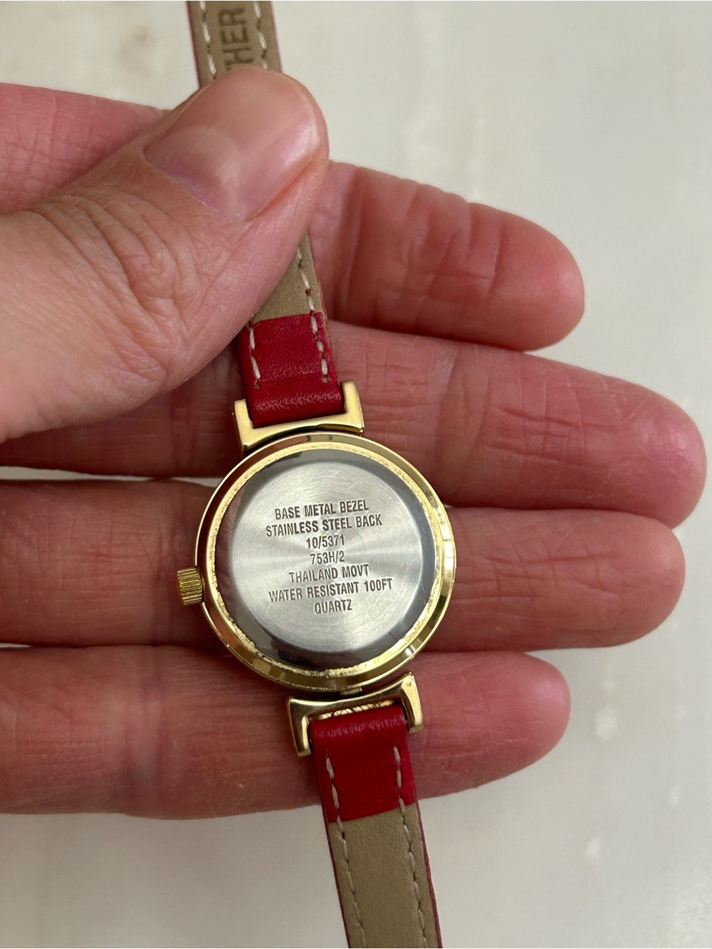 Anne Klein Classic Red Genuine Leather Strap Gold-Tone Women's Watch - Picture 6 of 11